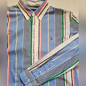 Polo Ralph Lauren Preppy Cotton Oxford Shirt L Multi Stripe Coastal Old Money
